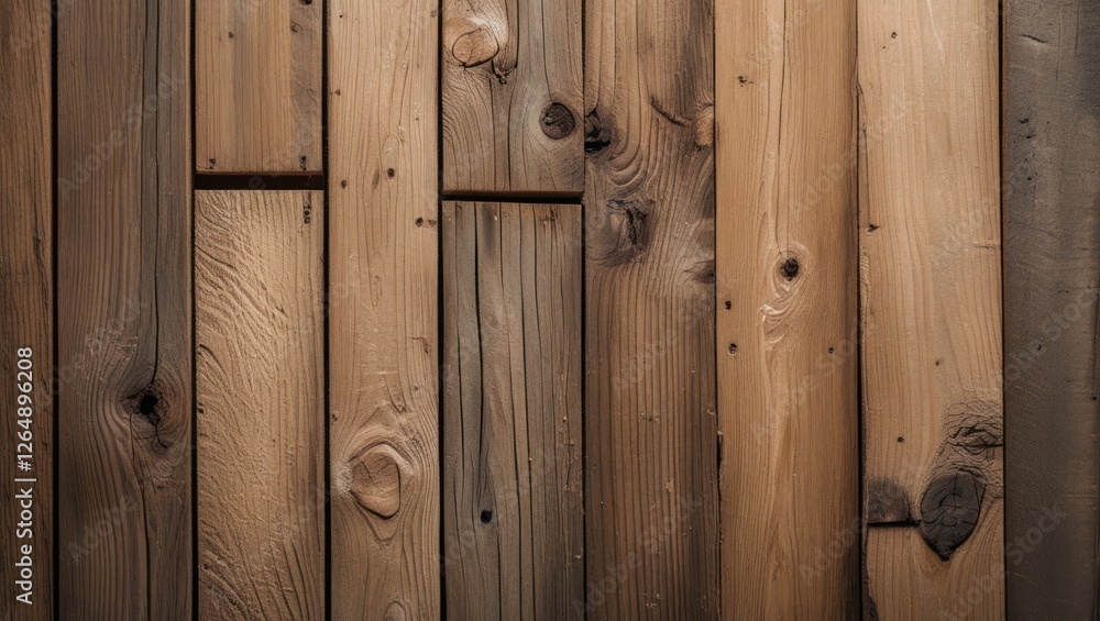 Aufkleber Textured wooden wall background with various shades of brown and visible knots and grains suitable for design projects Copy Space