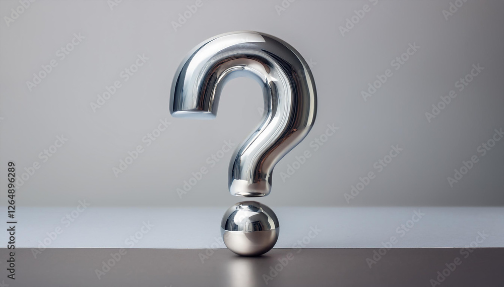Aufkleber Shiny silver or chrome question mark on gray background. FAQ and QA. Problem solution.
