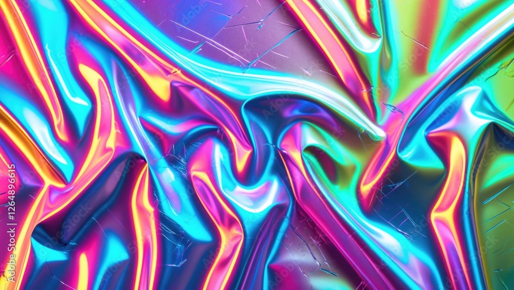 Aufkleber abstract colorful iridescent fabric texture with folds and reflections showing vibrant shades of pin