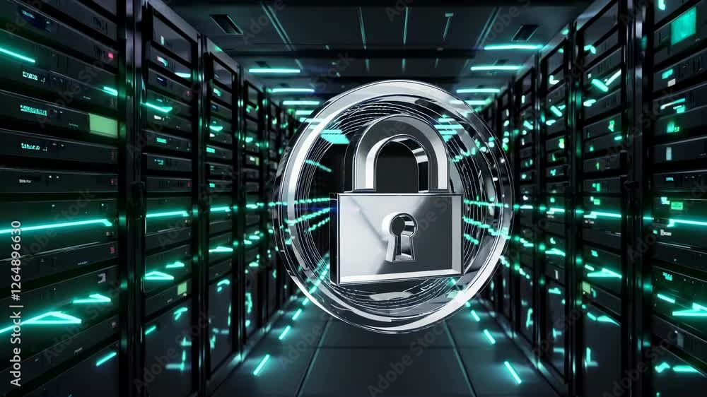 Poster exploring cybersecurity measures in modern server environments with advanced encryption techniques