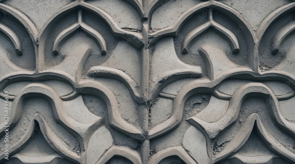 Poster Hierarchical decorative wall texture with ornate patterns in concrete finish and soft lighting. Copy Space