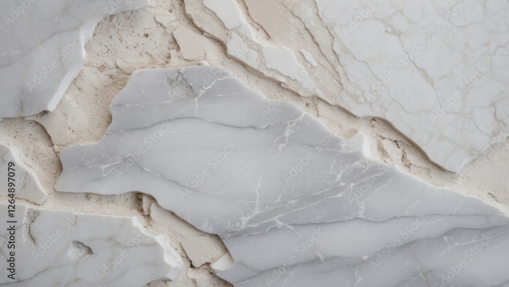 Aufkleber Textured surface of gray and beige marble stone tiles with intricate vein patterns and natural color variations Copy Space