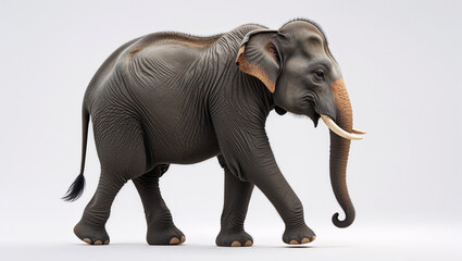 Obraz premium Majestic Asian Elephant Walking on White Background making it ideal for wildlife conservation themes, educational materials, and nature-related content