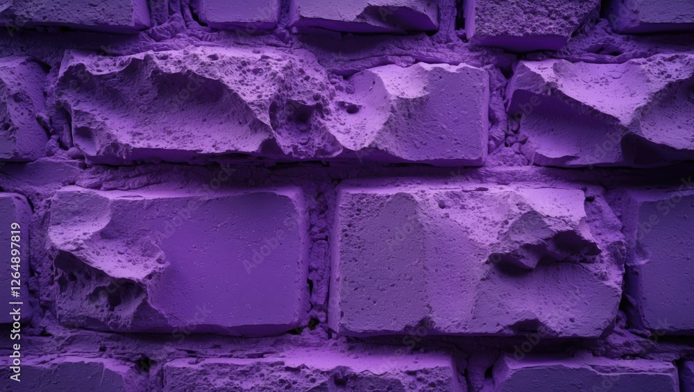 Poster Purple textured brick wall with uneven surface and cracks high resolution background with copy space for text