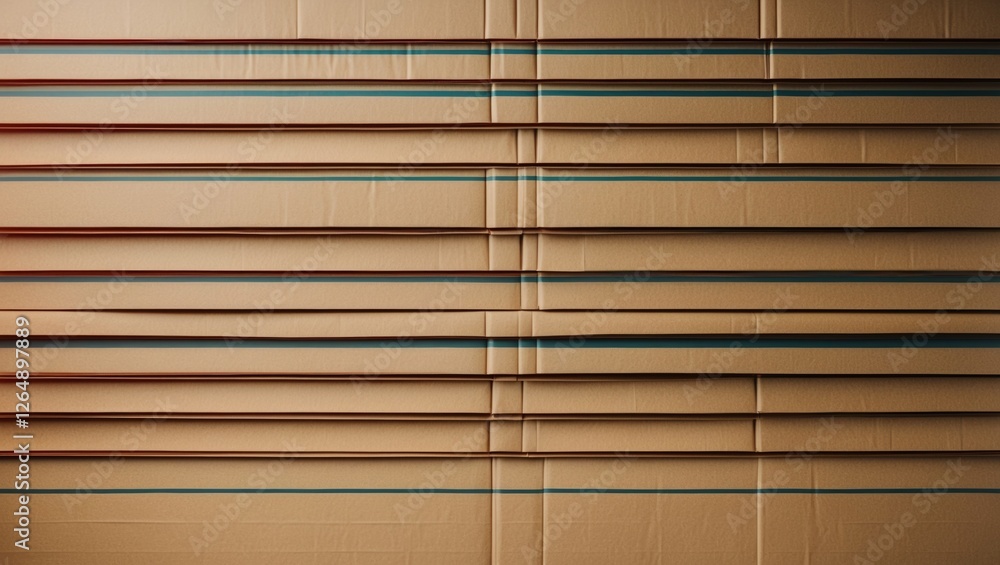 Poster Textured surface of stacked cardboard boxes with colored lines for contrast and depth, suitable for backgrounds and product displays Copy Space