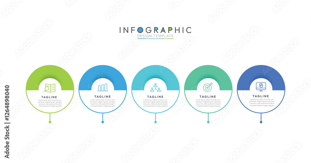 Poster 5 steps circle process infographic each step is contained within a complete circle or ring. this rei