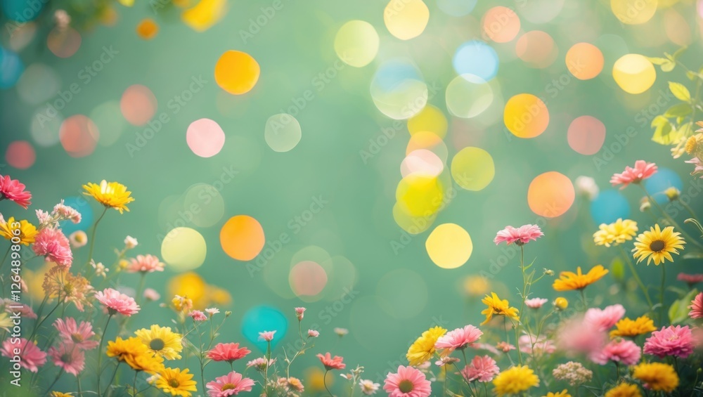 Aufkleber colorful floral background with soft bokeh effect and vibrant flowers in various colors copy space