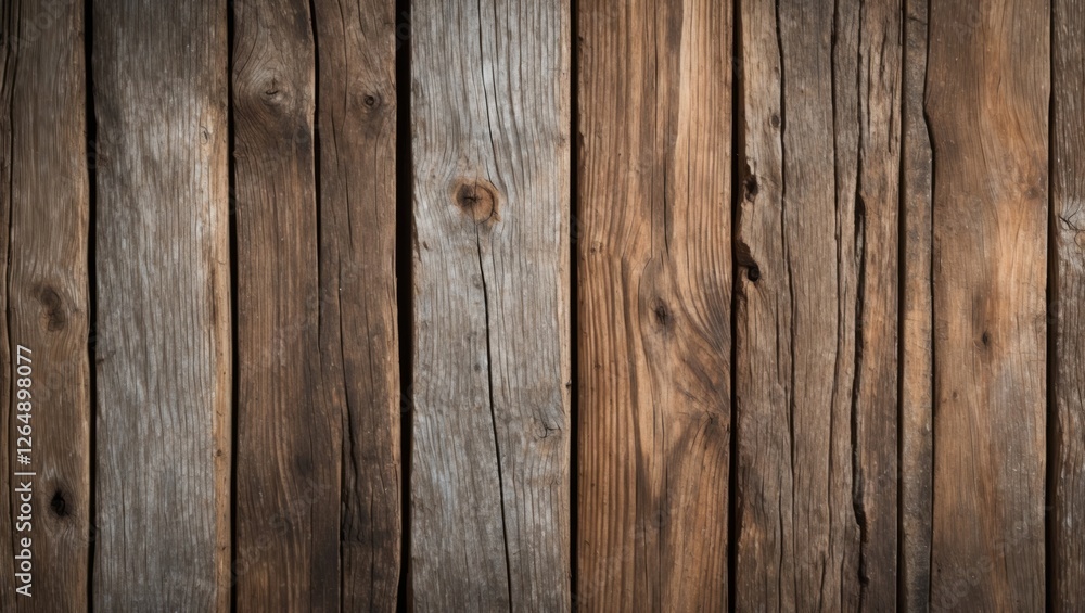 Poster textured wooden planks background in various shades of brown and gray with natural imperfections and