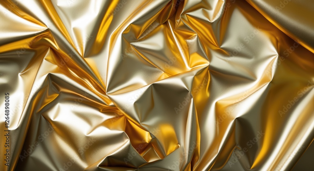Poster gold metallic foil texture with wrinkled surface details and reflections ideal for backgrounds and d