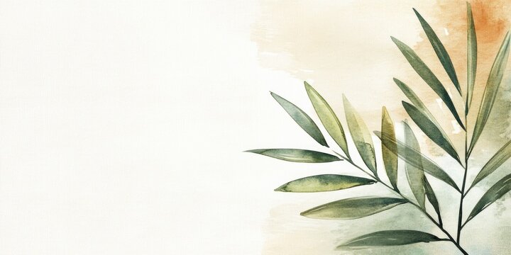 Abstract palm sunday background with watercolor leaves for greeting card design and seasonal decor