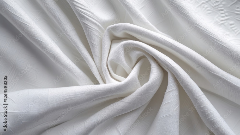 Aufkleber White textured fabric with soft folds and waves showing a gentle draping pattern suitable for various textile applications. Copy Space