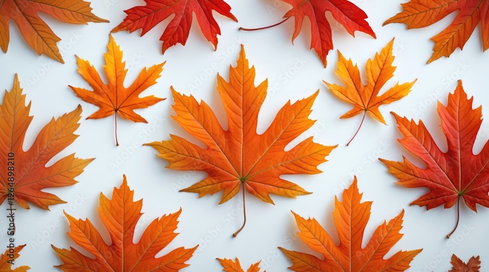 Poster autumn leaves background composition featuring vibrant orange and red maple leaves on a light surfac