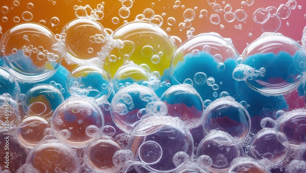 Leinwandbilder colorful soap bubbles on a vibrant background with varying sizes and patterns of bubbles copy space