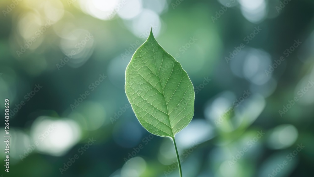 Aufkleber close-up of a single green leaf with detailed texture on a blurred natural background copy space