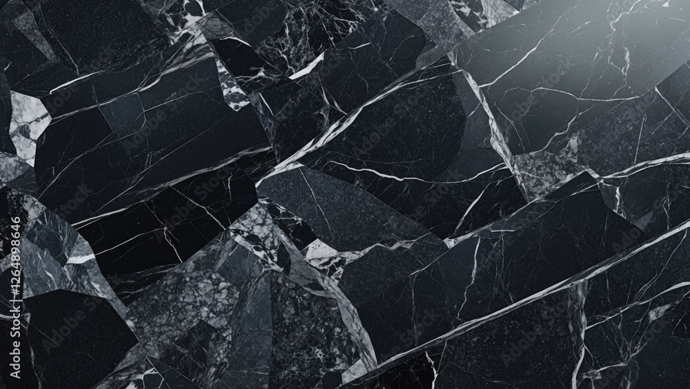 Poster Black marble texture with intricate veins and patterns suitable for background design and copy space for text placement.