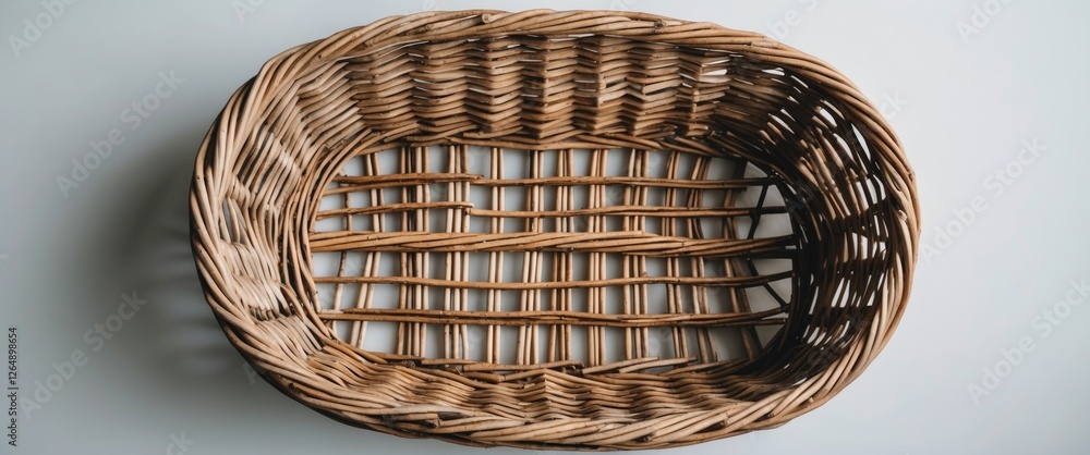 Aufkleber oval woven wicker basket on a light background with empty space for text or design purposes