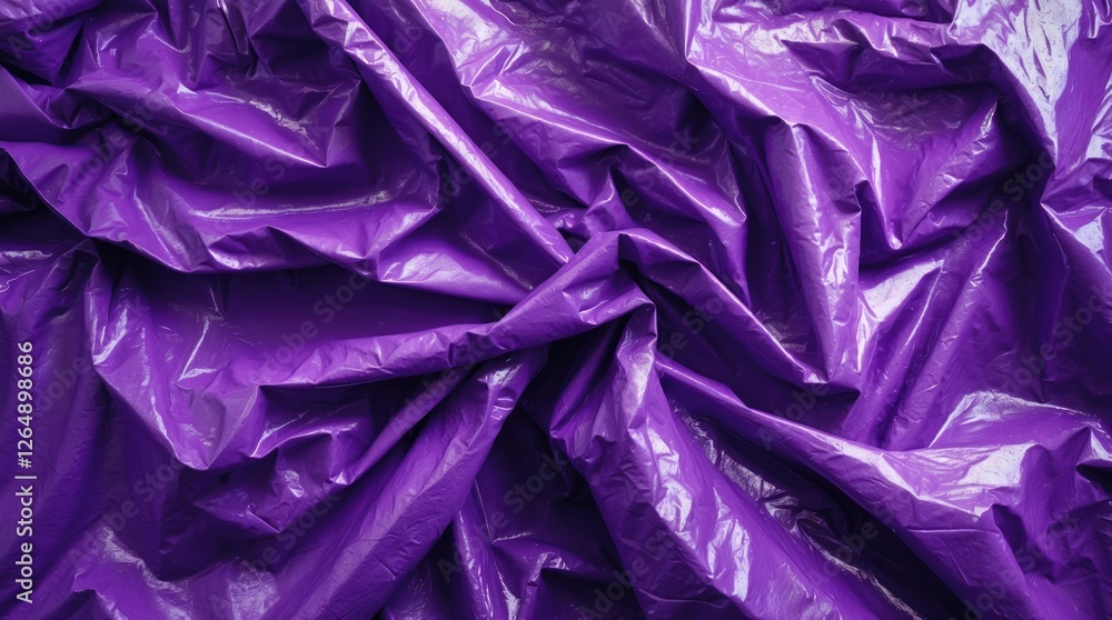 Poster Purple wrinkled plastic surface with shiny texture and soft folds suitable for background or textile design use with Copy Space