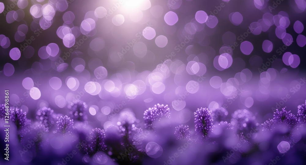 Fototapete purple flower field with bokeh effect and soft light creating a dreamy atmosphere; perfect for backg