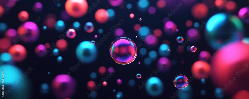 Aufkleber colorful bubbles floating in a dark background, abstract design with vibrant hues and soft glow effe