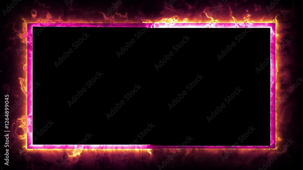 Poster fire neon light rectangle frame loop animated background. burning neon lights frame box animation se
