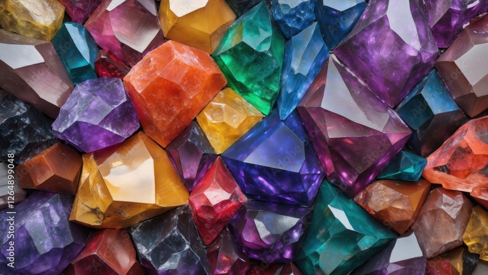 Poster colorful assortment of polished gemstones and crystals in various shapes and sizes natural texture b