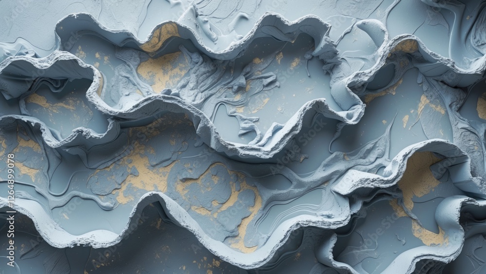 Aufkleber Abstract textured surface with blue and gold tones, resembling layered waves, suitable for various design applications and Copy Space available.