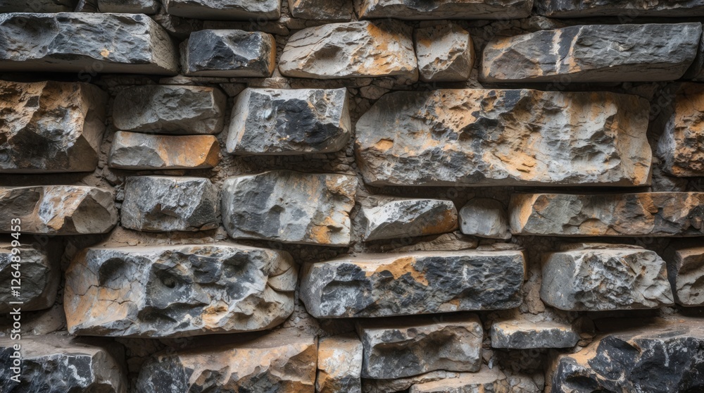 Aufkleber Textured stone wall background with various colors and shapes of stones creating a rustic and natural appearance Copy Space