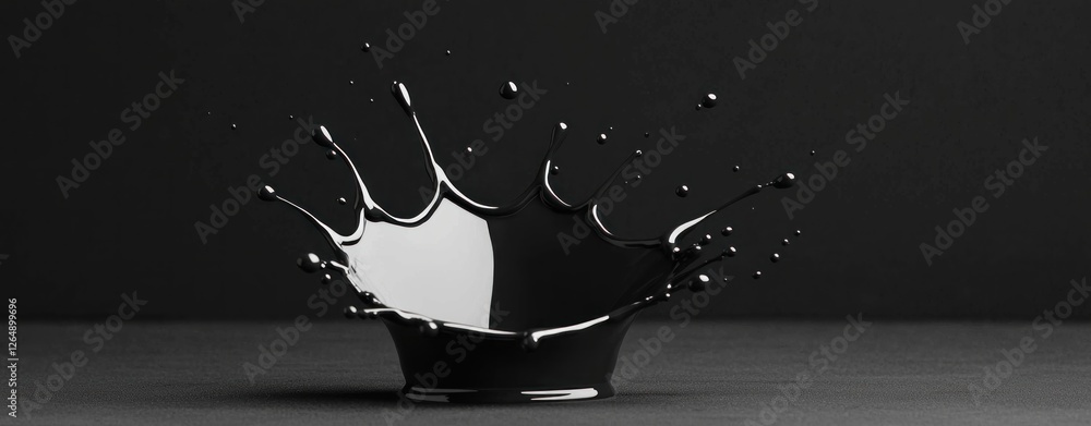 Aufkleber Black liquid splash on dark background creating dynamic motion and abstract art visuals for creative projects