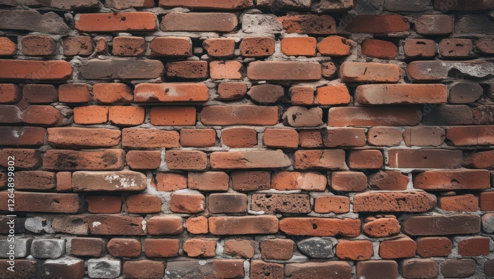 Poster red brick wall texture with various shades of red and gray mortar, suitable for backgrounds and arch