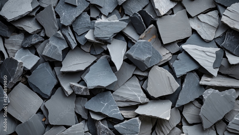 Poster gray slate stone texture background with irregular shaped pieces arranged closely, suitable for vari