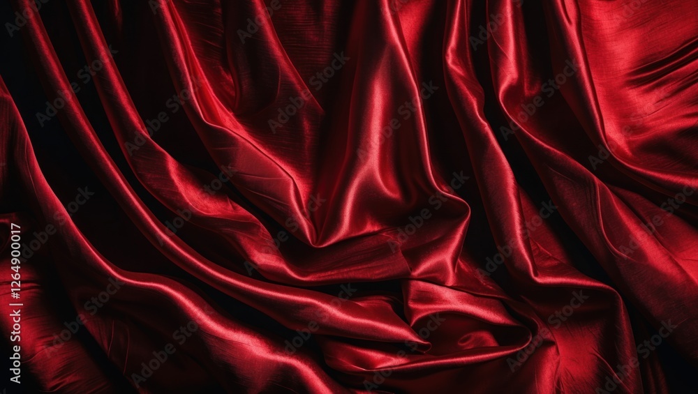 Poster red satin fabric draped elegantly with soft folds and natural sheen suitable for background or texti