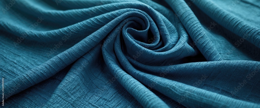 Poster turquoise textured fabric close-up with wrinkled surface detail and soft folds, ideal for background