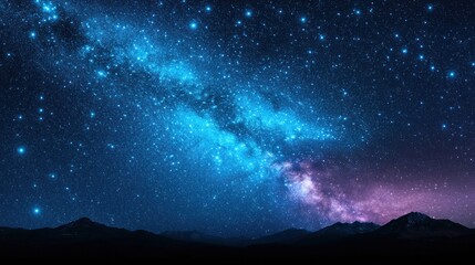 Breathtaking Night Sky with Milky Way Galaxy Over Majestic Mountain Range and Endless Starscape