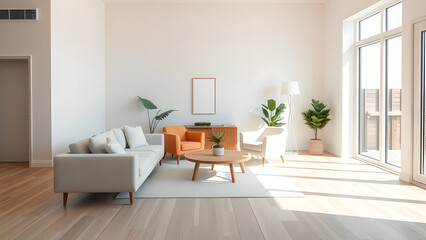 This modern living room boasts a bright interior with white furniture, offering a luxurious and comfortable home design