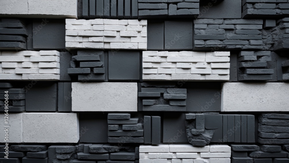 Aufkleber Textured wall background with grey and white bricks in various sizes and shapes ideal for architectural design and construction projects Copy Space