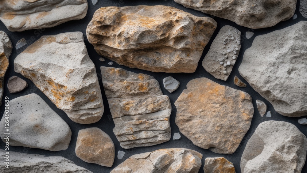 Poster various textured stone rocks arranged on a dark surface showcasing natural patterns and colors copy 