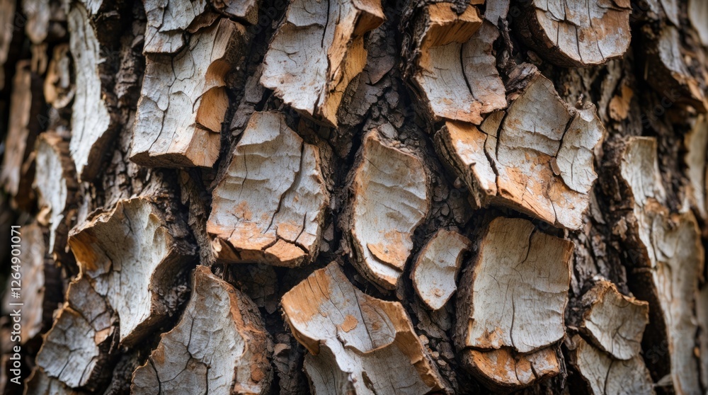 Poster close-up texture of weathered tree bark showcasing intricate patterns and colors natural to aged woo