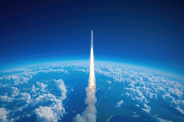 Intercontinental Ballistic Missile Lift-off Over the Clouds