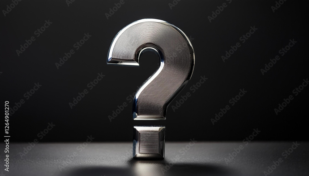 Aufkleber shiny silver or chrome question mark on black background. faq and qa. problem solution.