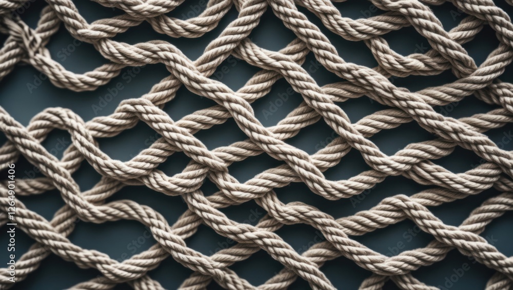Poster Close-up view of intertwined natural fiber ropes on a textured surface creating intricate patterns with copy space for text