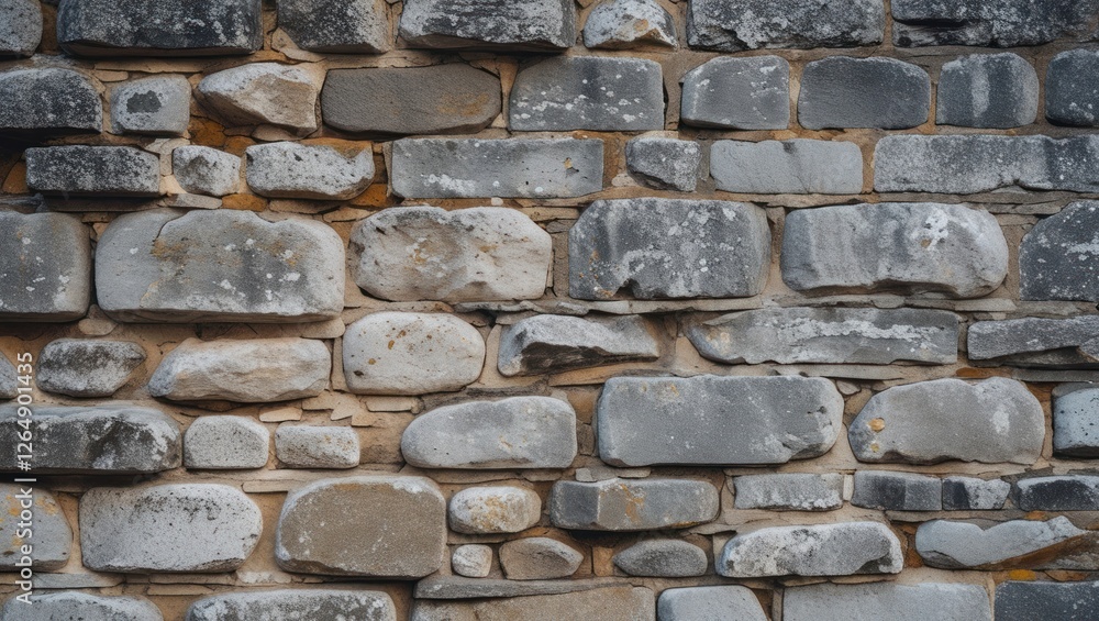 Poster Gray stone wall texture with large and small stones varying in shape and size suitable for backgrounds or surfaces Copy Space