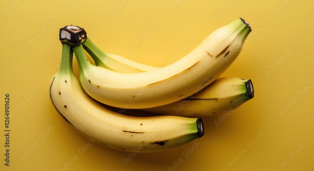 Poster fresh ripe bananas on a bright yellow background with a clean and simple composition ideal for food 