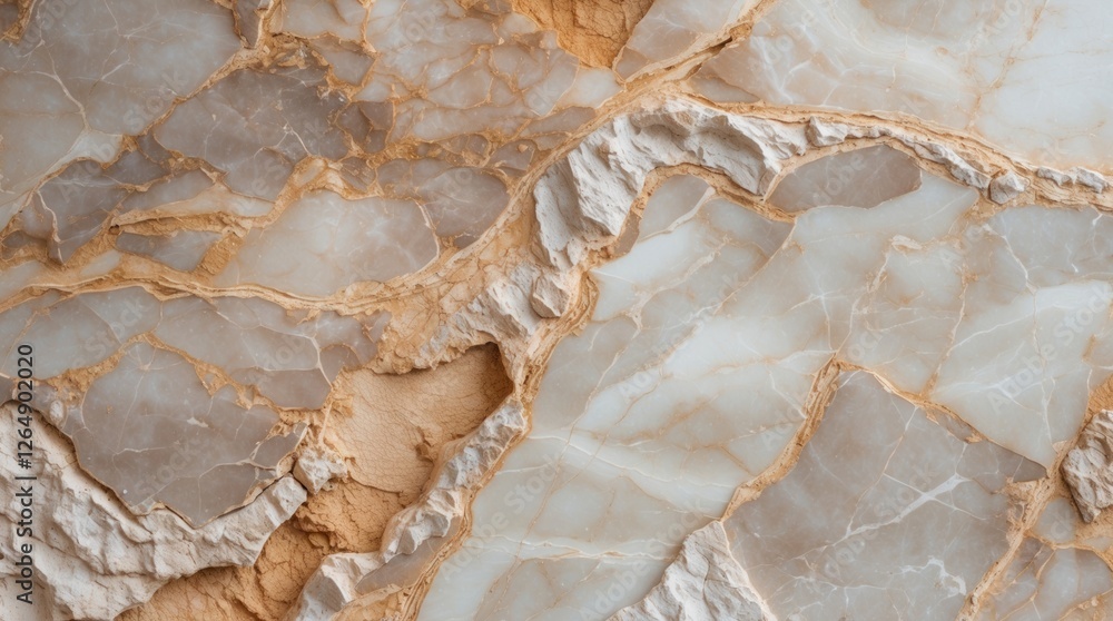 Poster Abstract texture of natural stone with layers of beige and white marble exhibiting intricate patterns and details suitable for backgrounds or surfaces