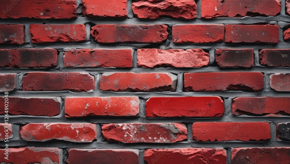 Fototapete Red brick wall texture with irregular patterns and worn edges, suitable for background design and adding depth, Copy Space.