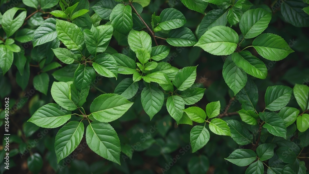 Poster green foliage with various leaf shapes and sizes arranged densely in a natural setting ideal for bac