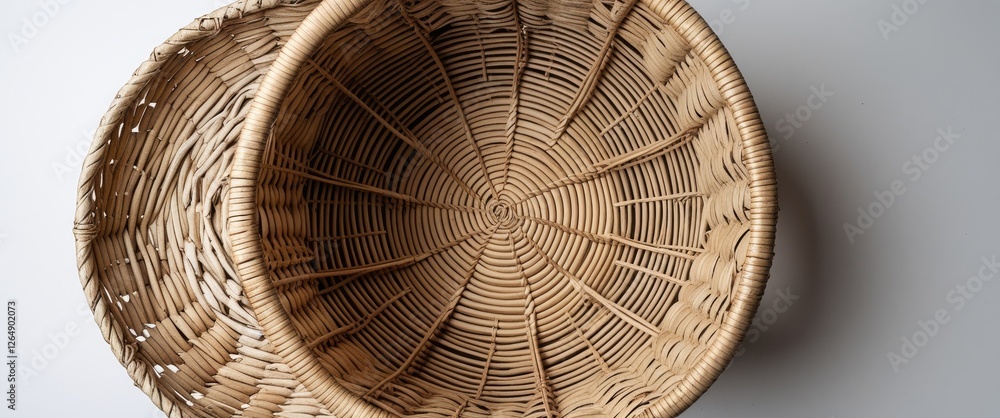 Poster woven wicker baskets stacked on top of each other with a plain background ideal for home decor or st