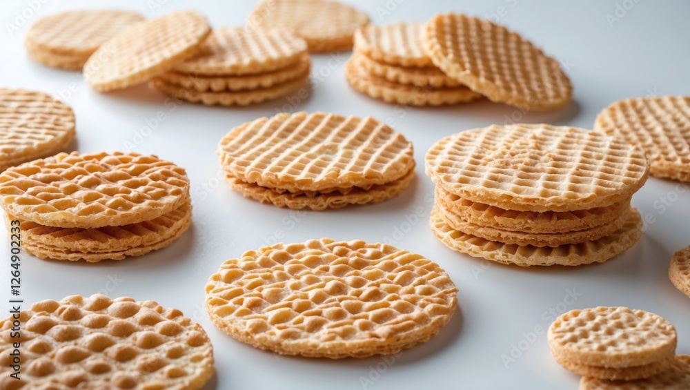 Aufkleber Assorted crispy wafers in various sizes and patterns on a white surface with ample copy space for text placement