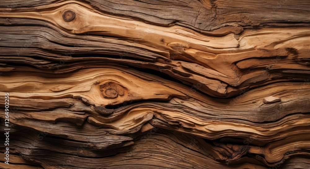 Poster Close-up of weathered wooden texture with intricate grain patterns and variations in color, showcasing natural elements and rustic appearance. Copy Space