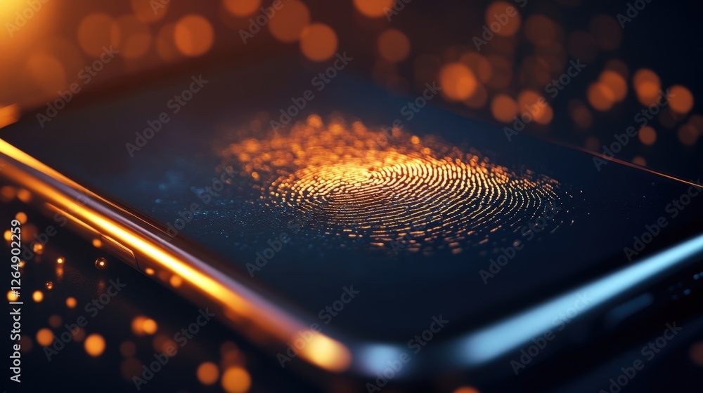 Poster in an engaging medium closeup the smartphones screen shows a detailed biometric authentication proce