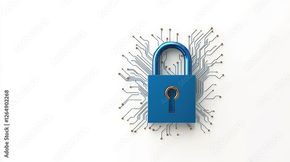 Poster blue lock with circuit design representing digital security